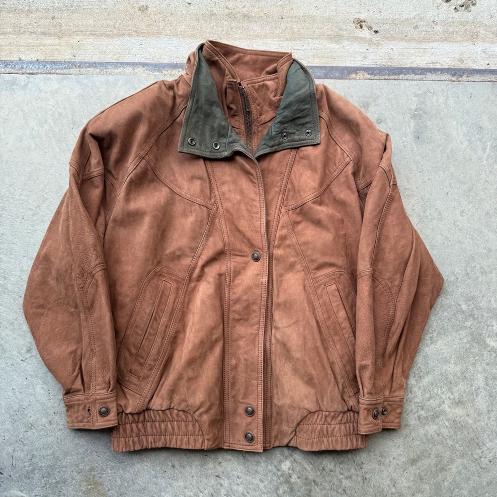 Adventure Bound Wilsons Leather Bomber Jacket Tan Brown Green Men Medium Vintage